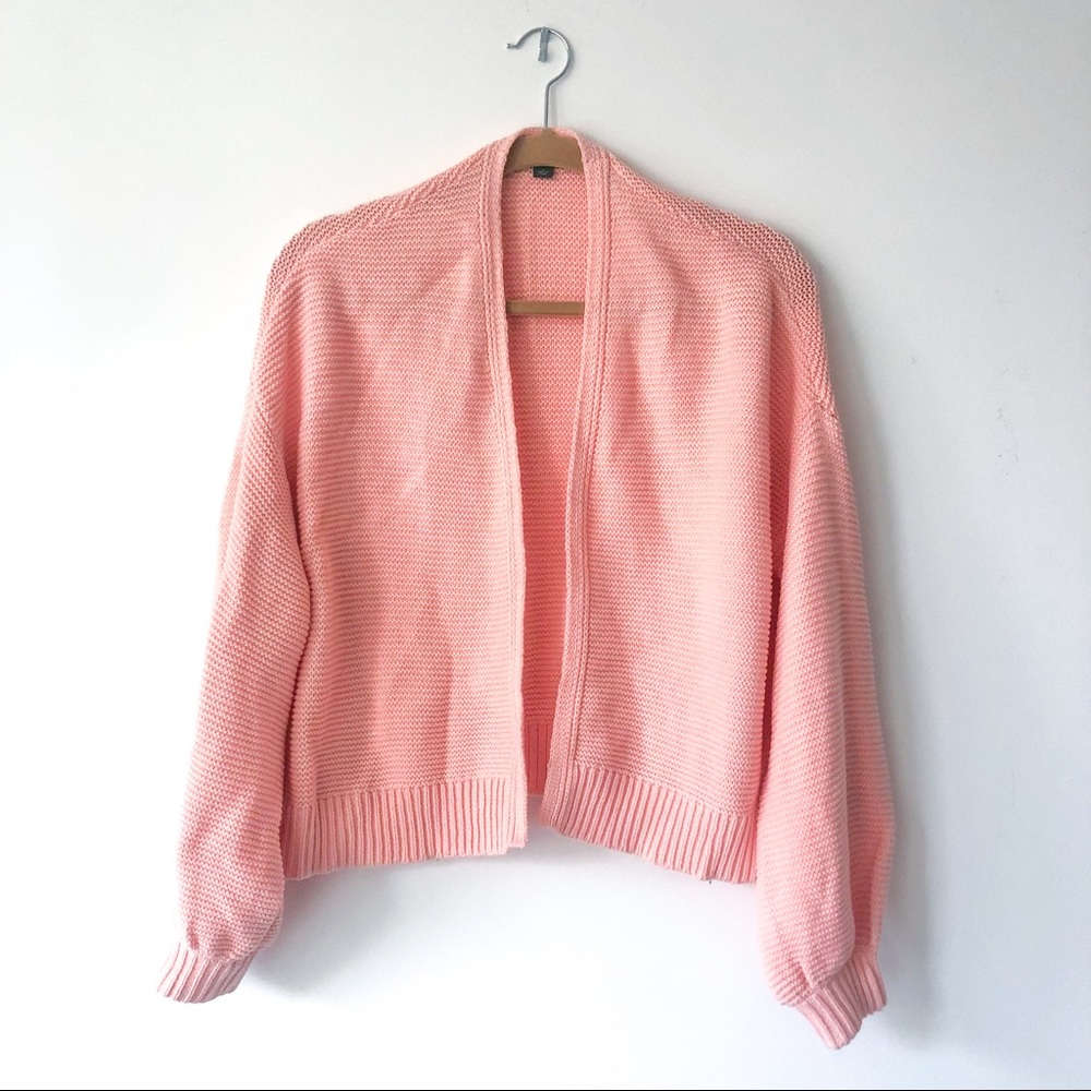 Wild Fable Peach Pink Balloon Sleeve Cropped Open Cardigan